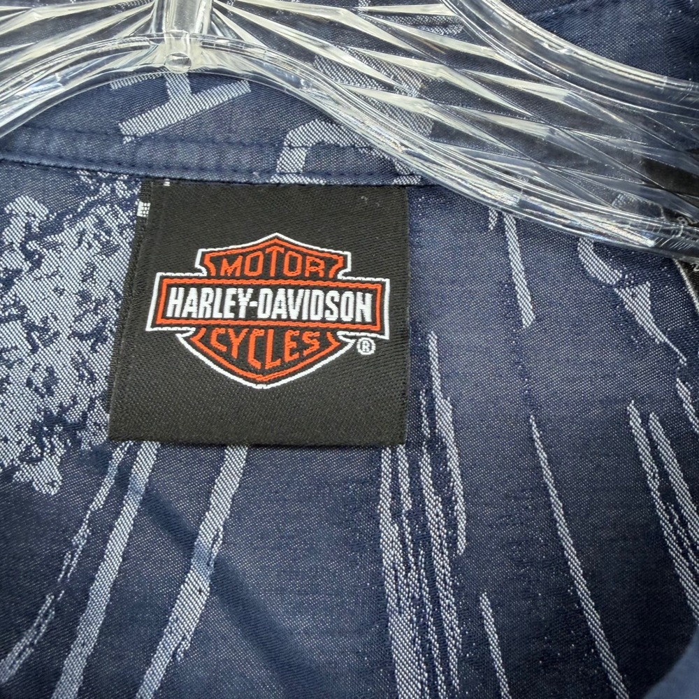 Harley Davidson Button Down Shirt Mens XL Blue Short Sleeve Motorcycle Print - Picture 3 of 9